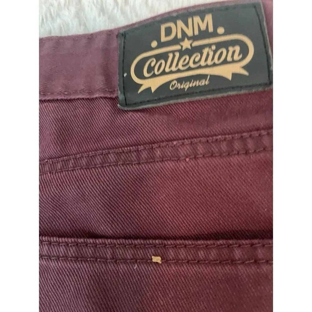 DNM Collection Moto Biker Pants Men’s 32 Burgundy Slim Fit Stretch Jeans